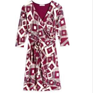 EUC Gilli faux wrap dress three-quarter sleeves red/cream, black Medium